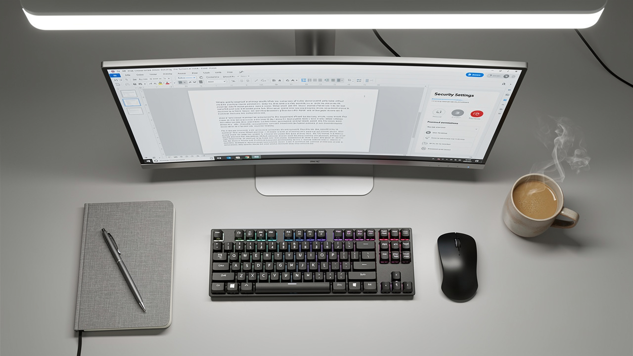 Desktop computer with PDF editor security settings open