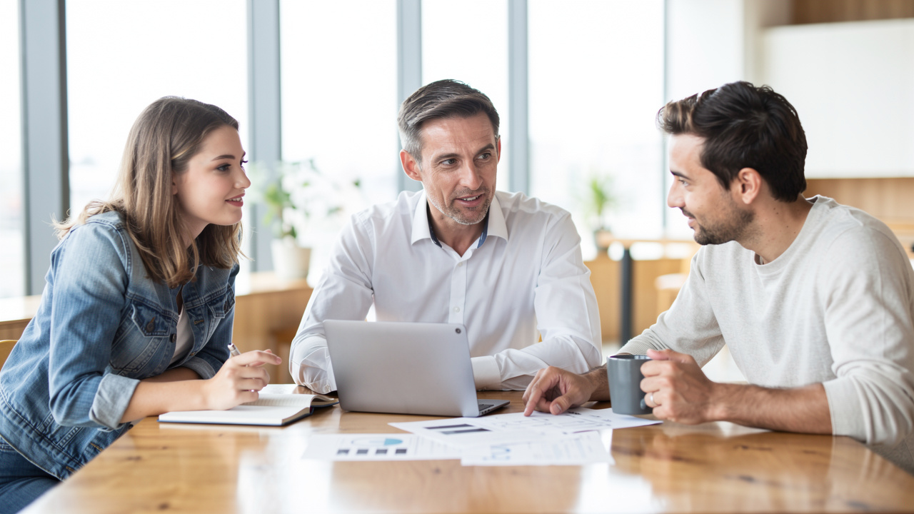 Students and professionals editing documents in co-working space