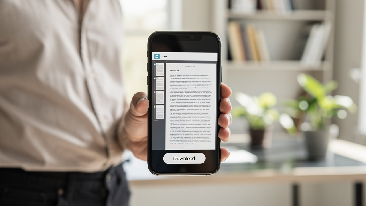 Person downloading a clean edited PDF on a smartphone