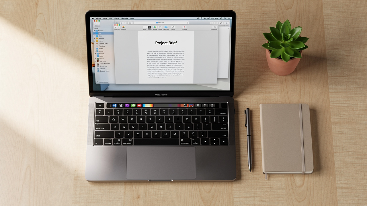 MacBook on a desk using Preview app to compress PDF