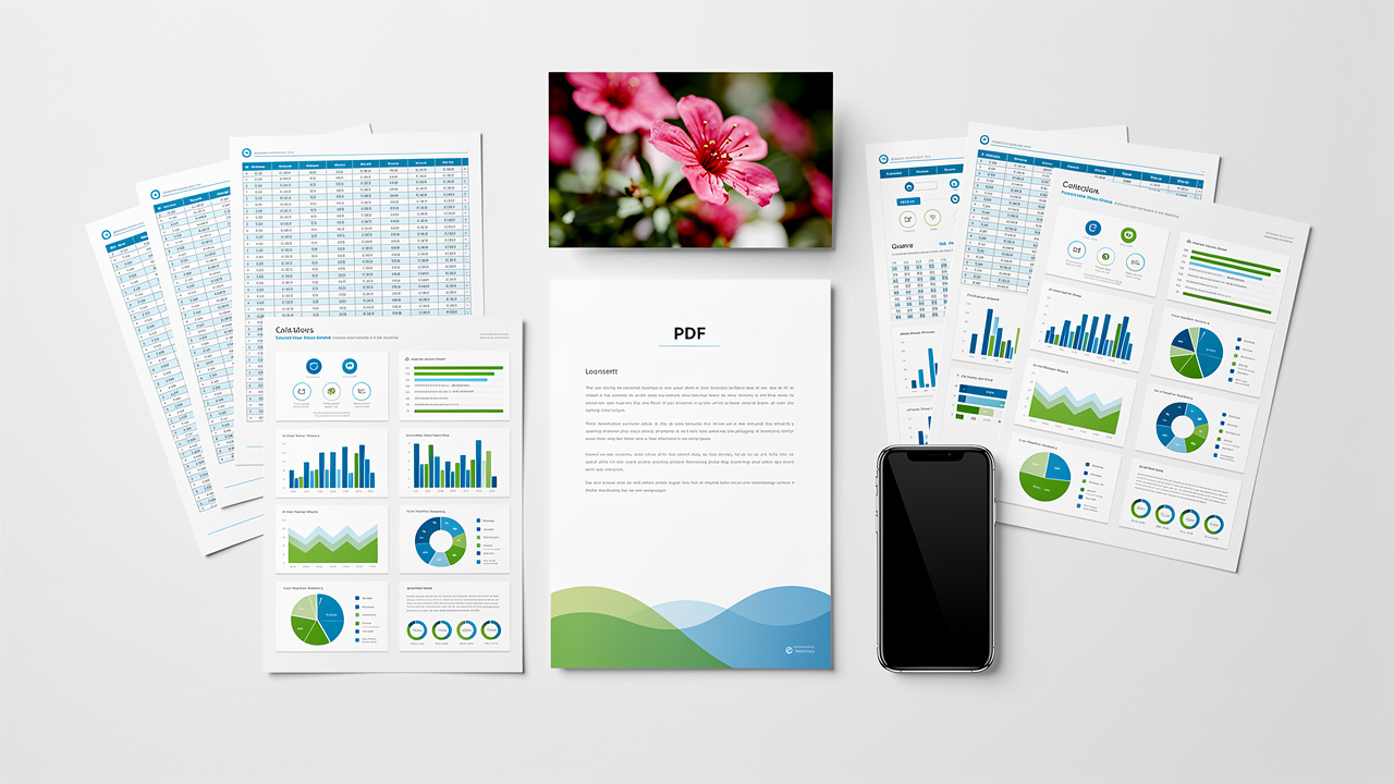 Variety of document formats spread on white desk surface