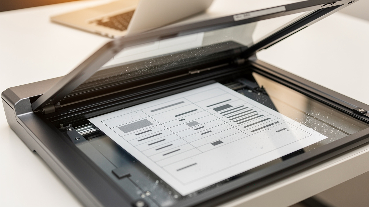 Office scanner converting paper document for OCR processing