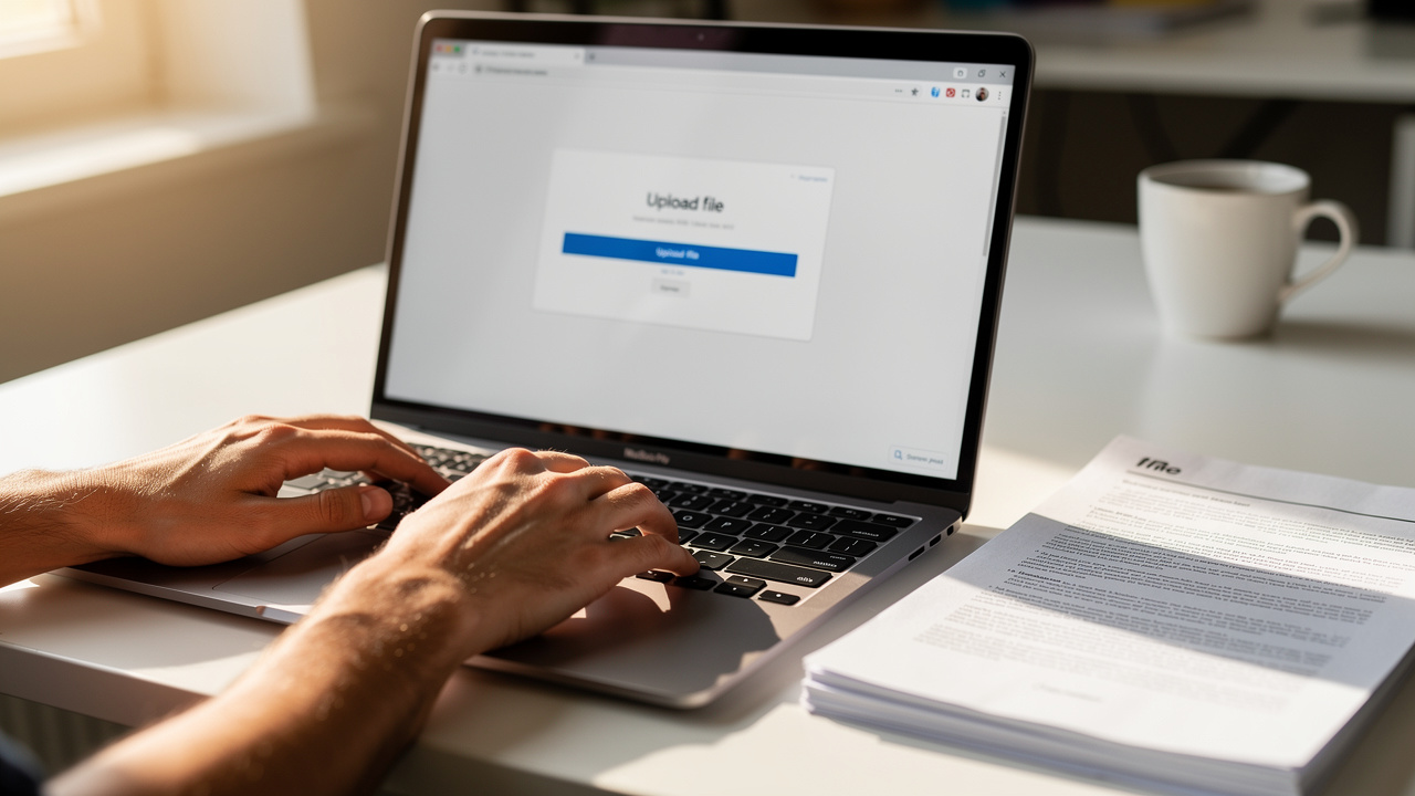 Person using an online PDF compressor tool on laptop