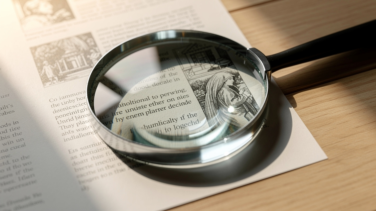 Magnifying glass examining PDF document print quality after compression