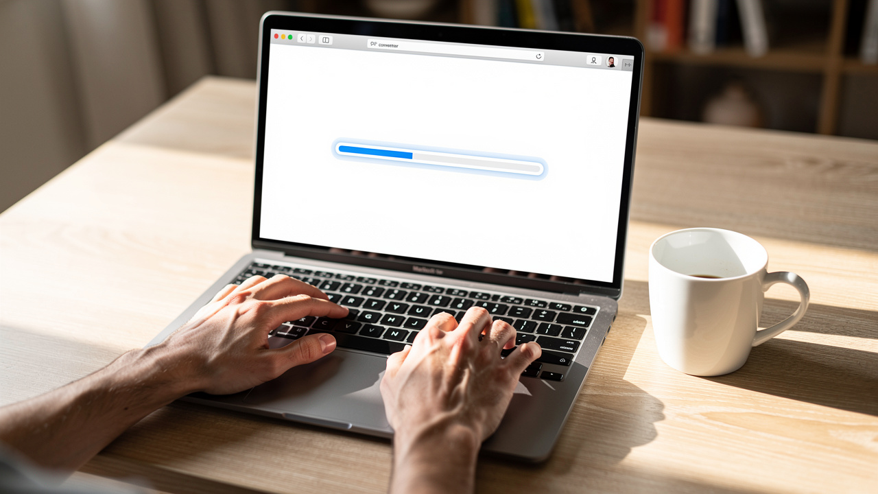 Person using a browser-based PDF converter on a laptop
