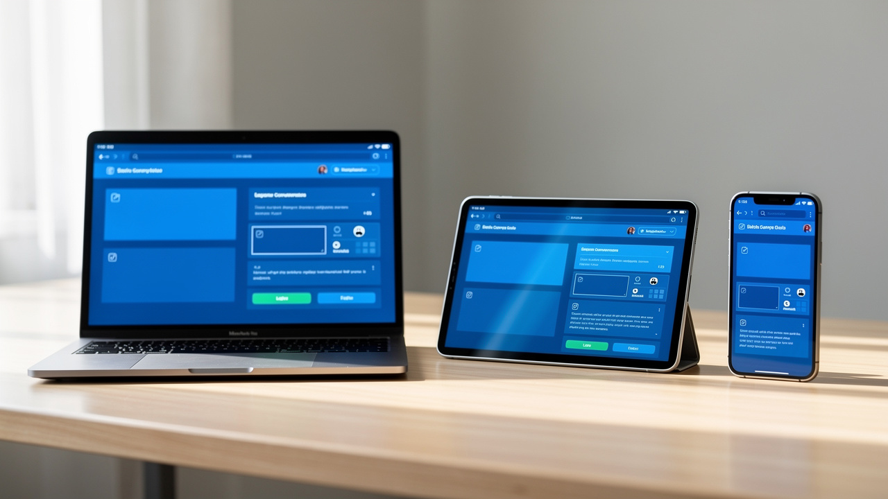 Laptop tablet and smartphone showing same PDF conversion workflow