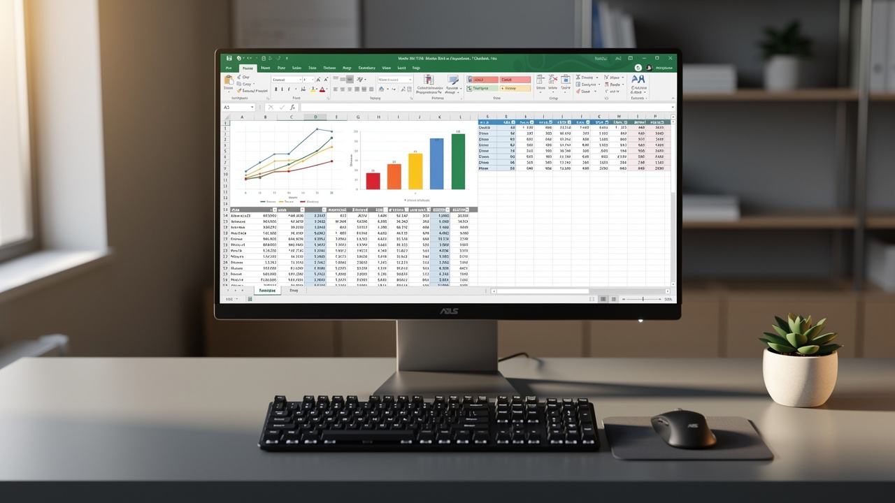 Desktop computer showing Excel workbook ready for PDF export