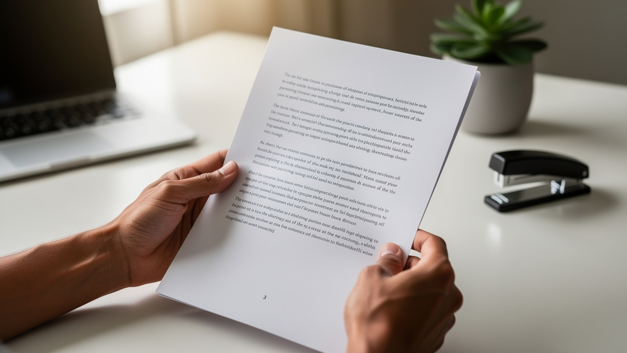 Hands holding a professionally numbered PDF document printout