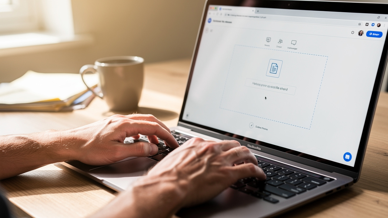 Person uploading Word document in browser on laptop