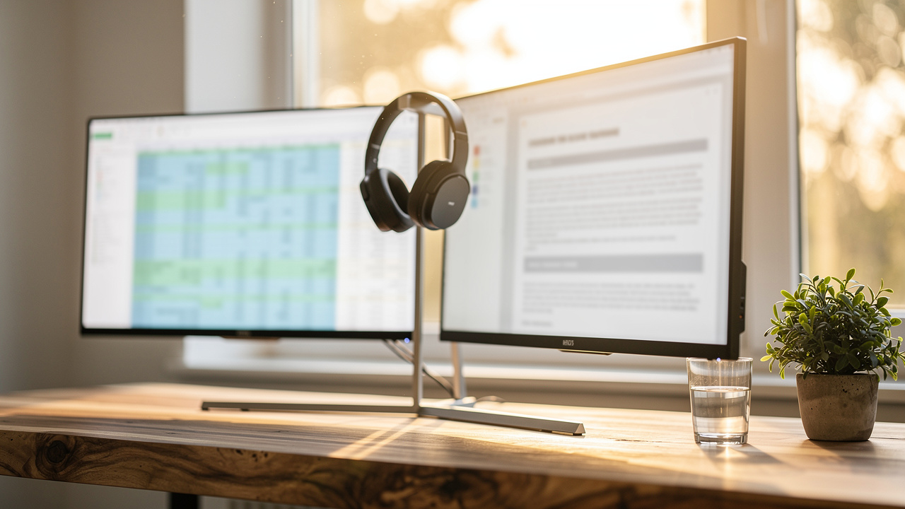 Dual monitor desktop setup for open-source PDF editing