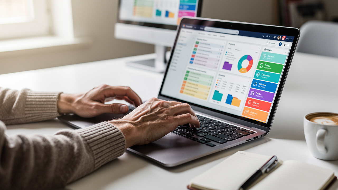 Person securing PDF documents on a laptop at a desk
