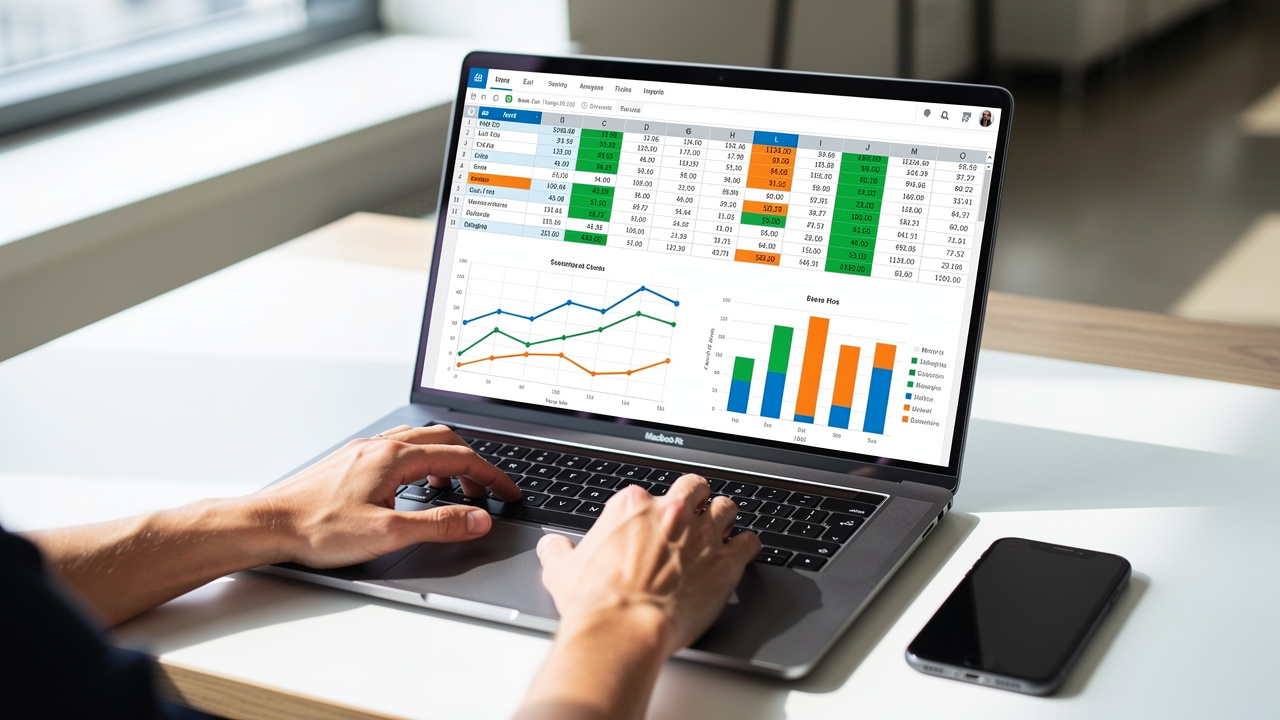 Person uploading Excel file in a web browser on laptop