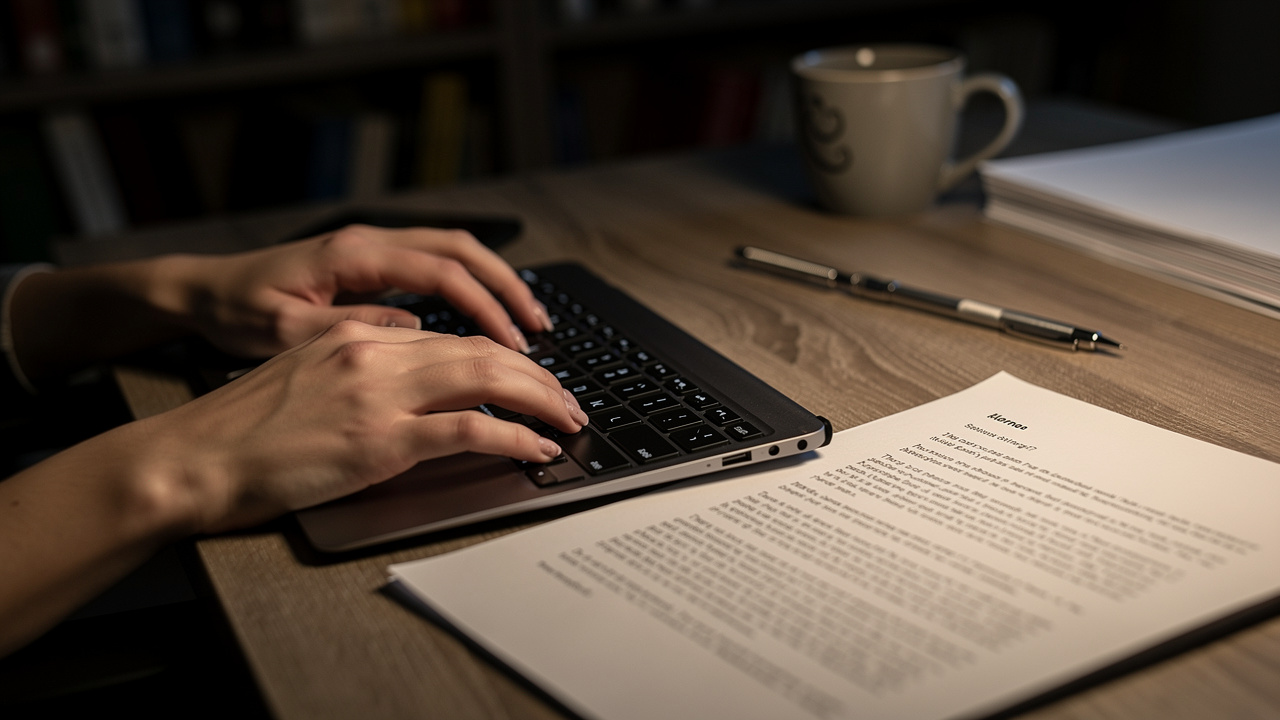 Student working on PDF document late at night