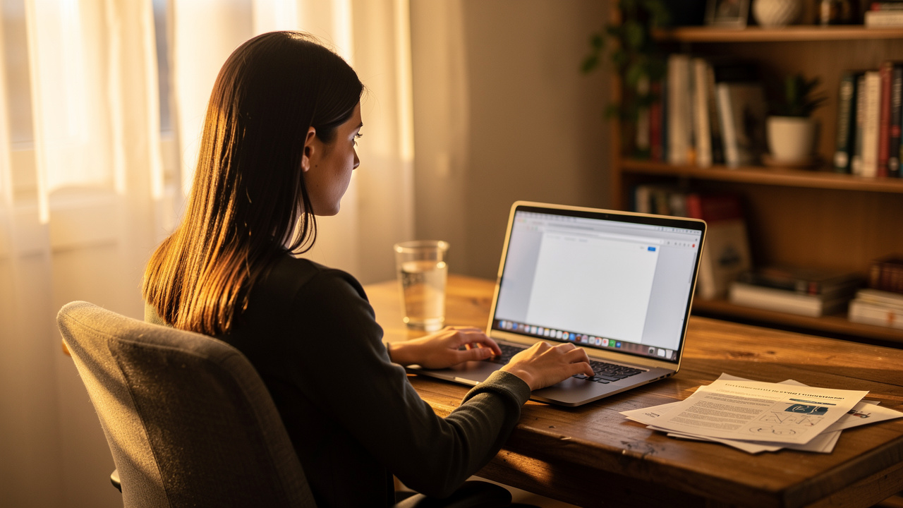 Student saving web page content for offline research on laptop