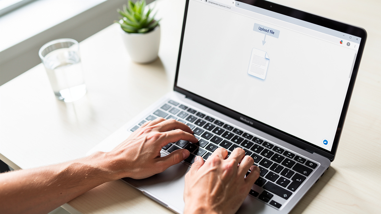 Person uploading a PDF file in a browser converter tool
