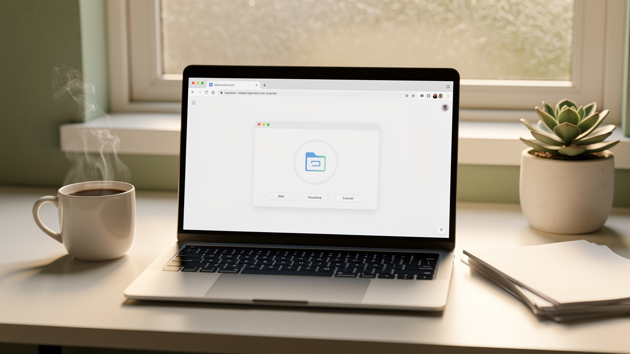 Clean home office with laptop running a browser-based PDF conversion tool