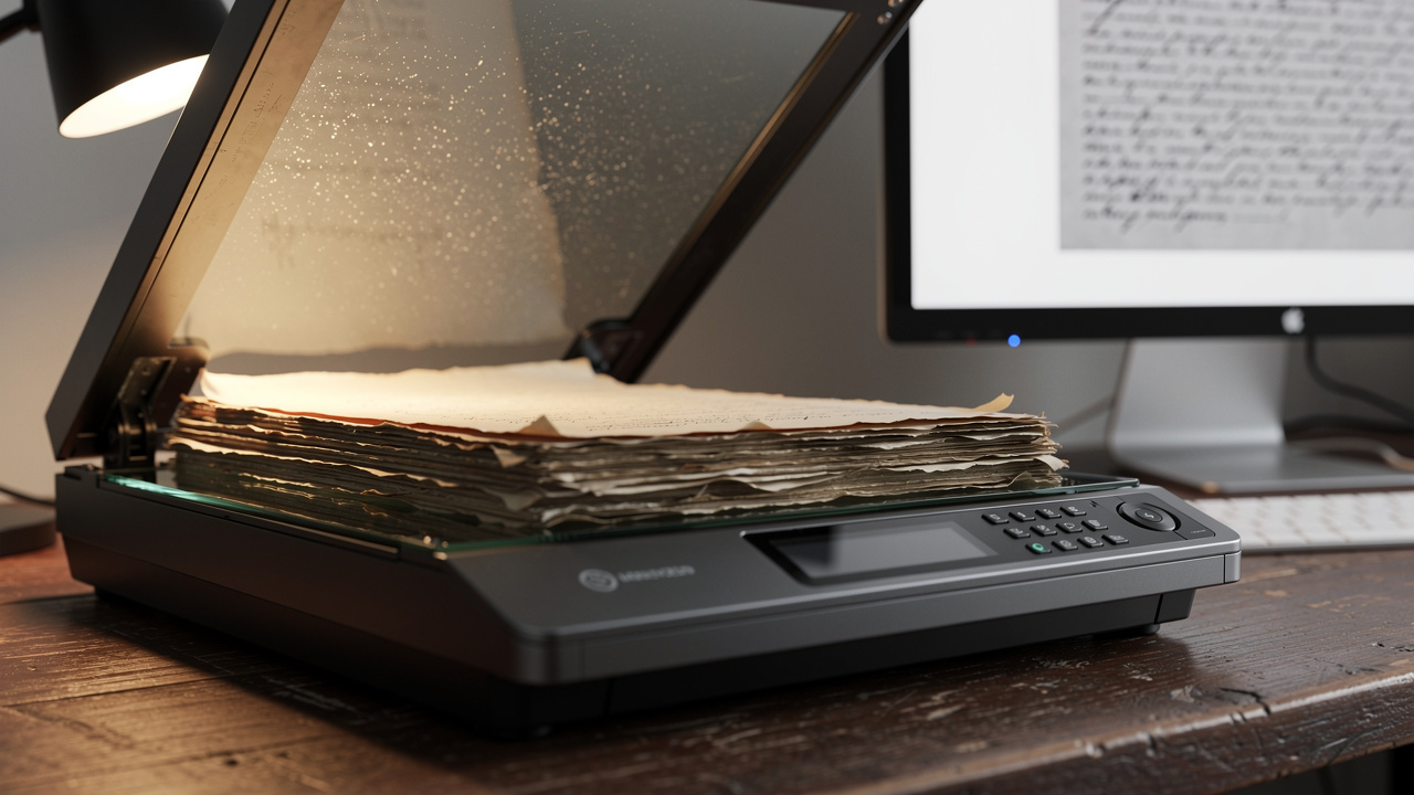High-accuracy document scanner digitizing paper records into searchable PDF files