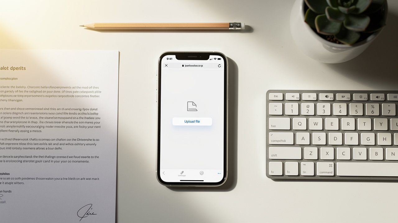 iPhone on desk with PDF compression browser tool open