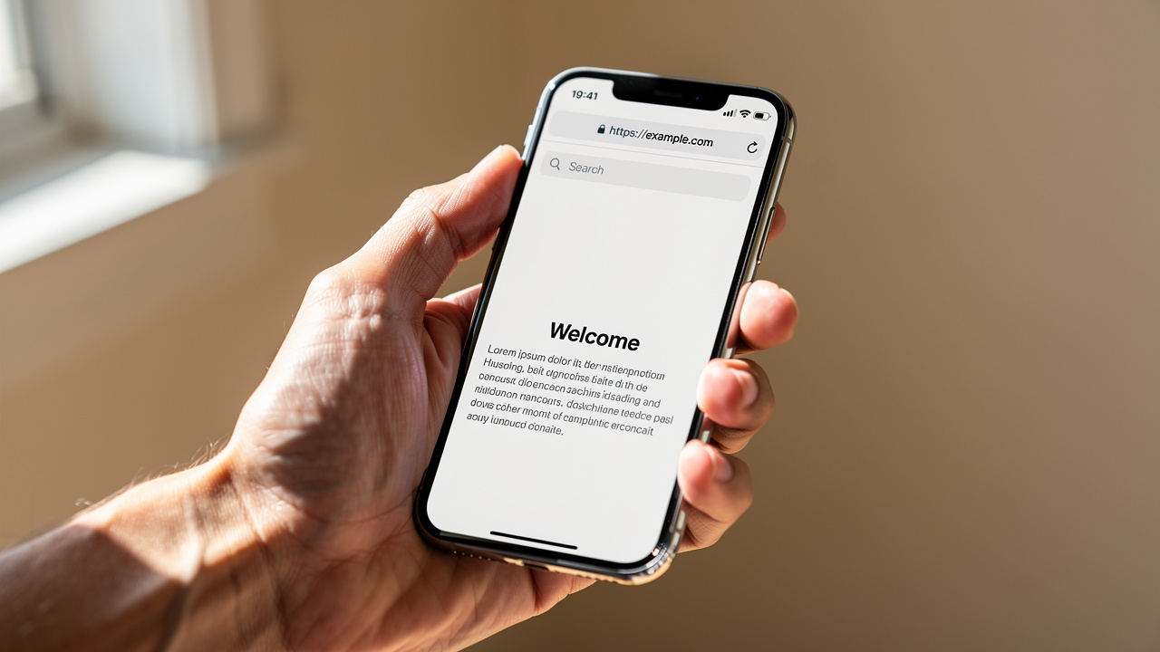 Person using iPhone Safari browser to compress PDF