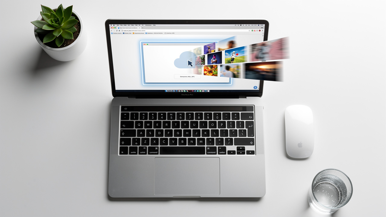 Laptop showing drag and drop JPG file upload interface