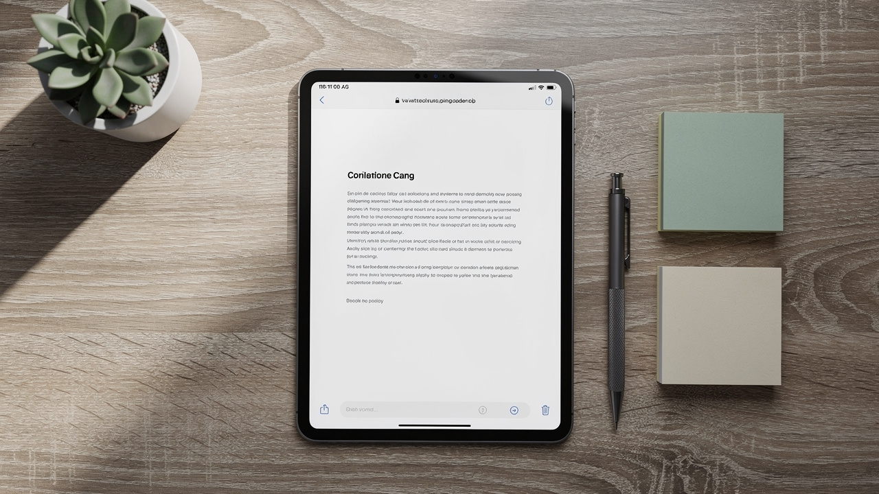 Organized workspace with tablet for PDF document preparation