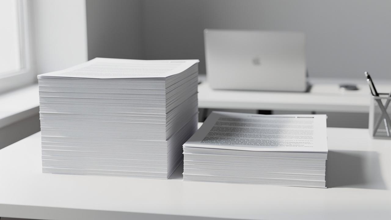 Two document stacks showing PDF size before and after compression