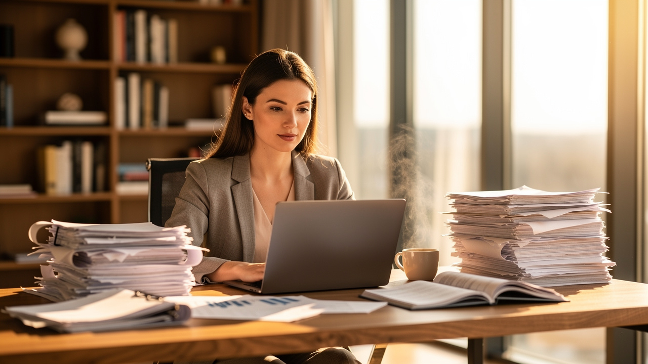 Professional overwhelmed by stack of long PDF reports