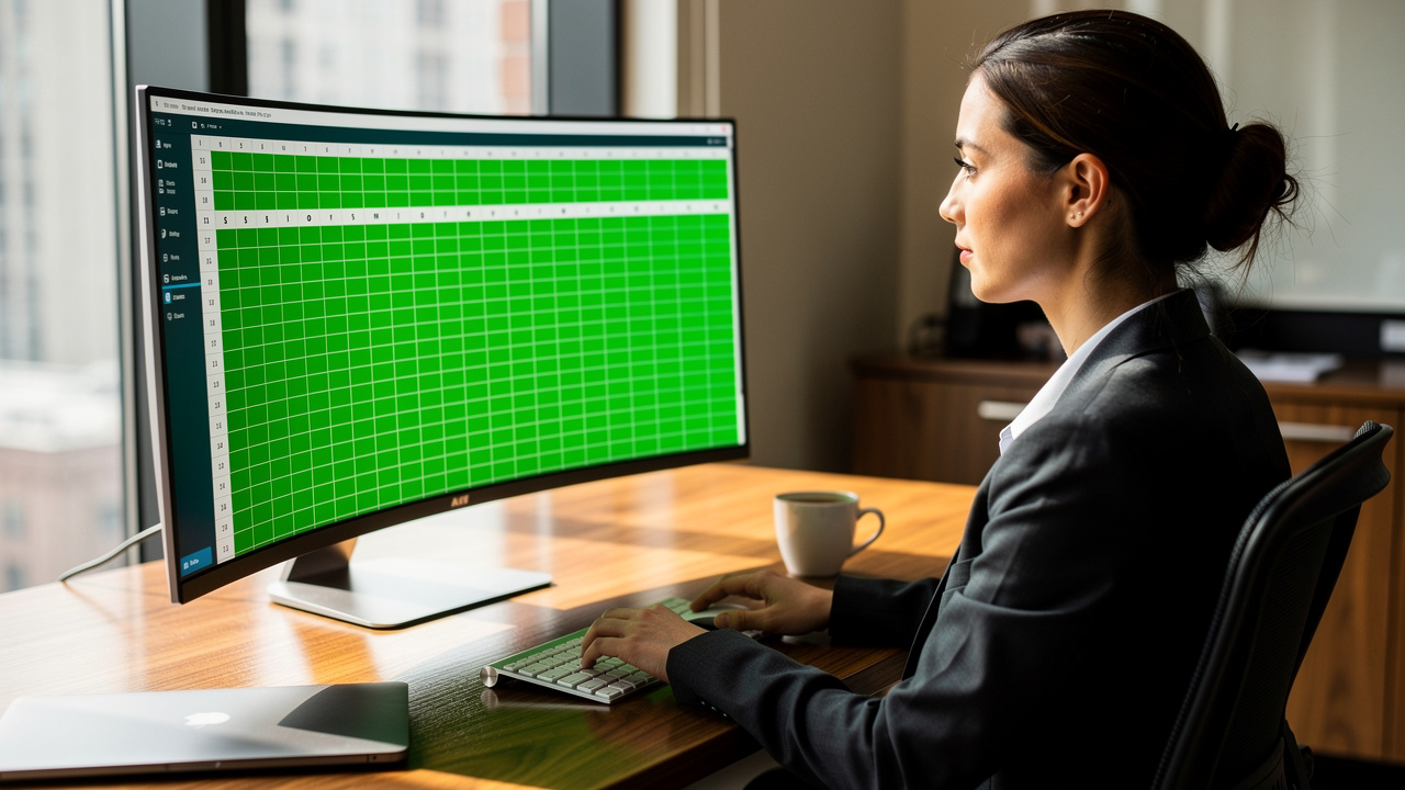 Professional woman analyzing Excel spreadsheet data at desk