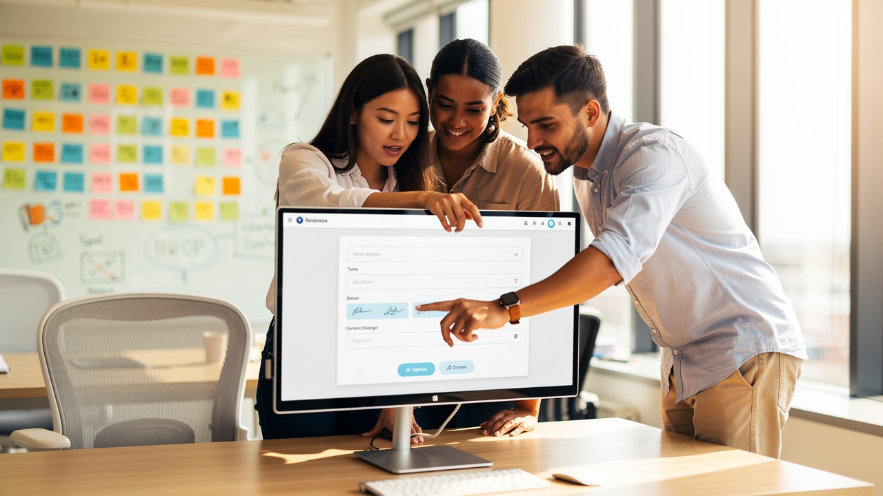 Small business team collaborating on digital forms and eSignature workflows