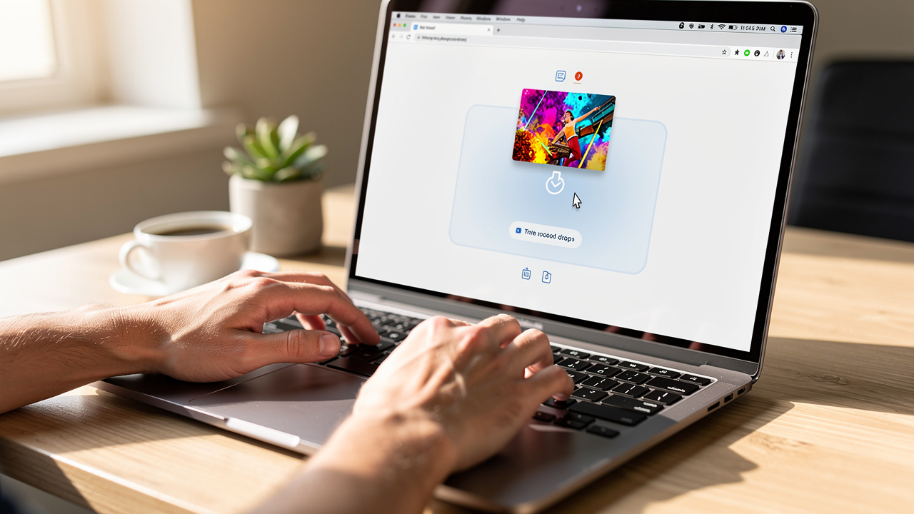 Person uploading a PNG file using a browser-based conversion tool