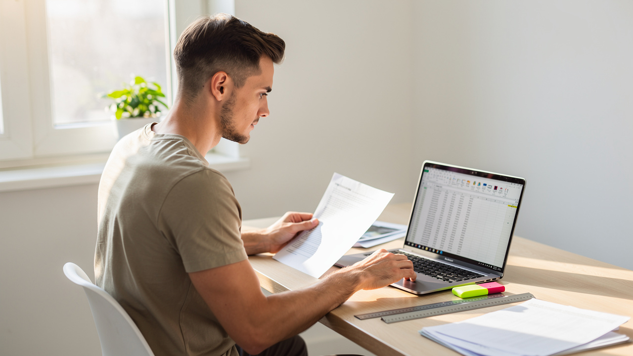 Person verifying PDF to Excel conversion data accuracy