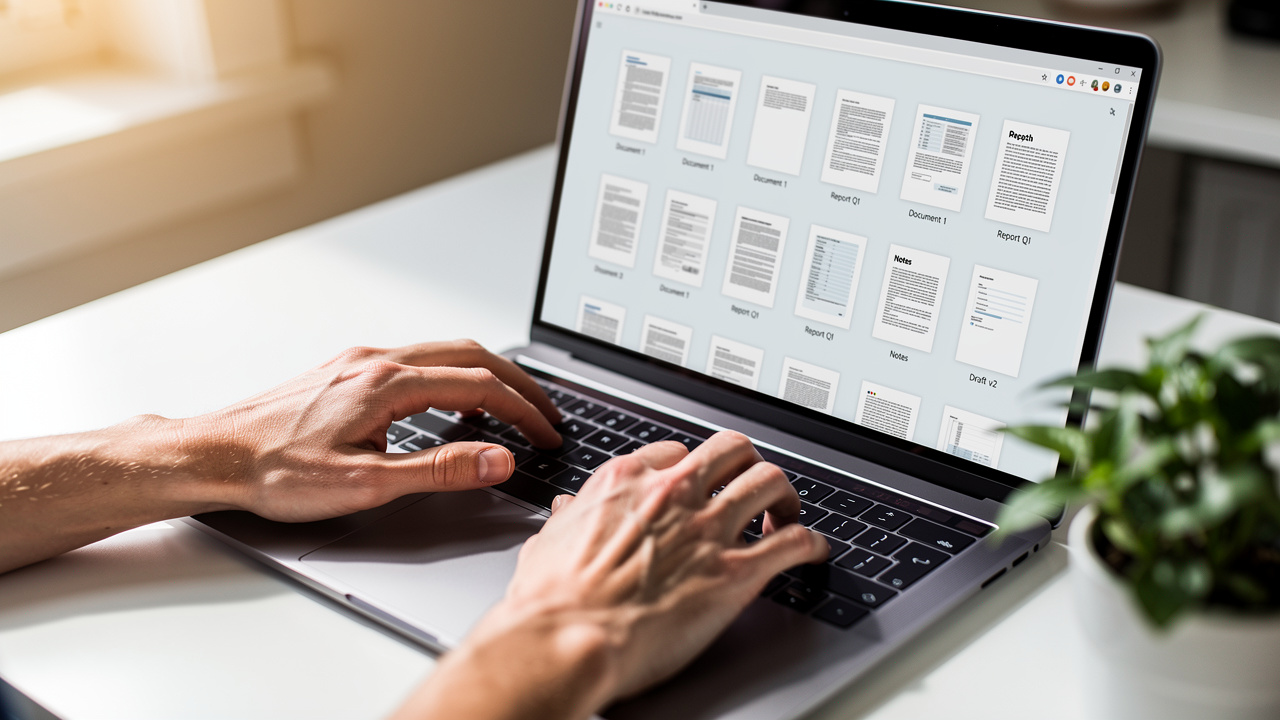 Person using browser-based PDF split tool on laptop