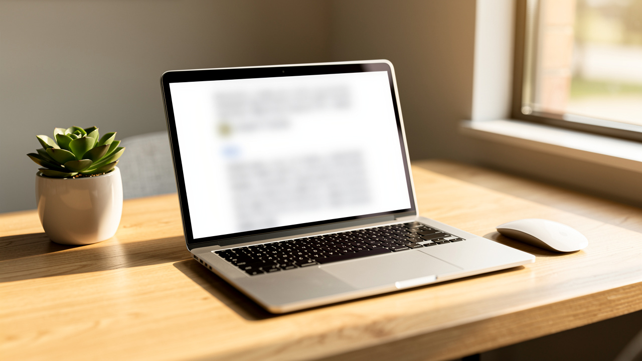 Modern home office desk with laptop for productive document work