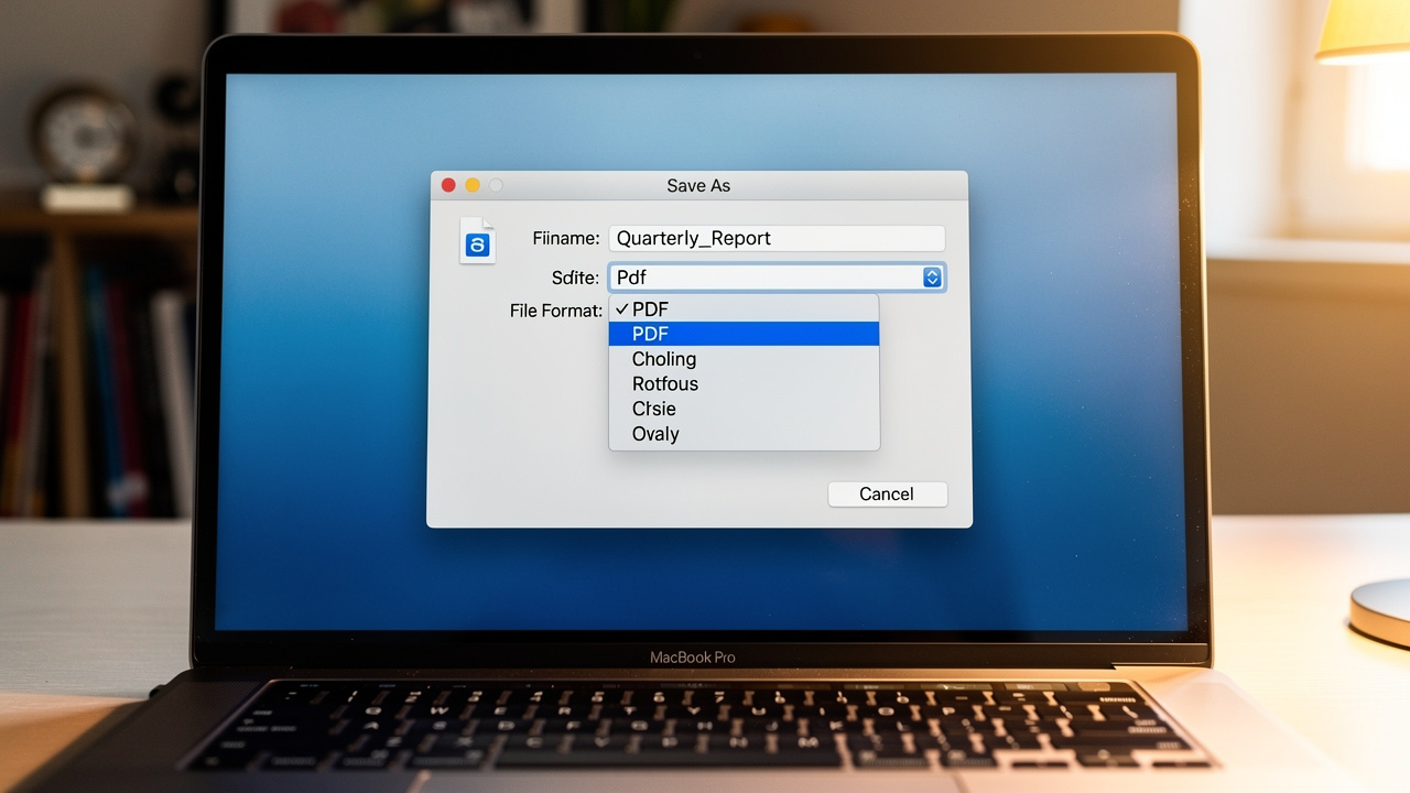 Microsoft PowerPoint Save As PDF dialog on MacBook screen