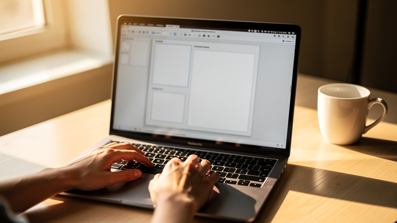 Person working on a laptop to open a PDF document
