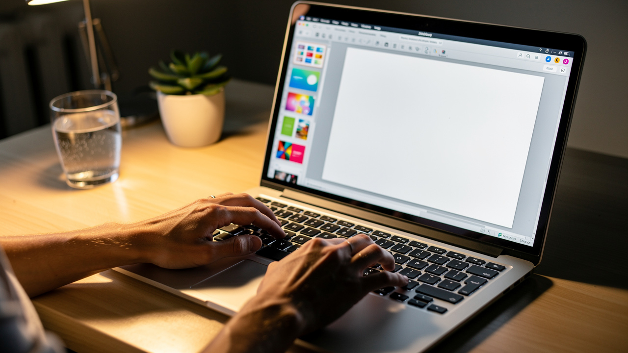 Person converting a PowerPoint presentation on a laptop