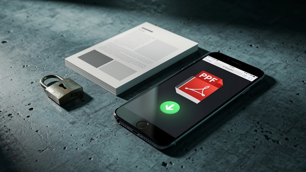 Smartphone downloading converted PDF file securely on mobile