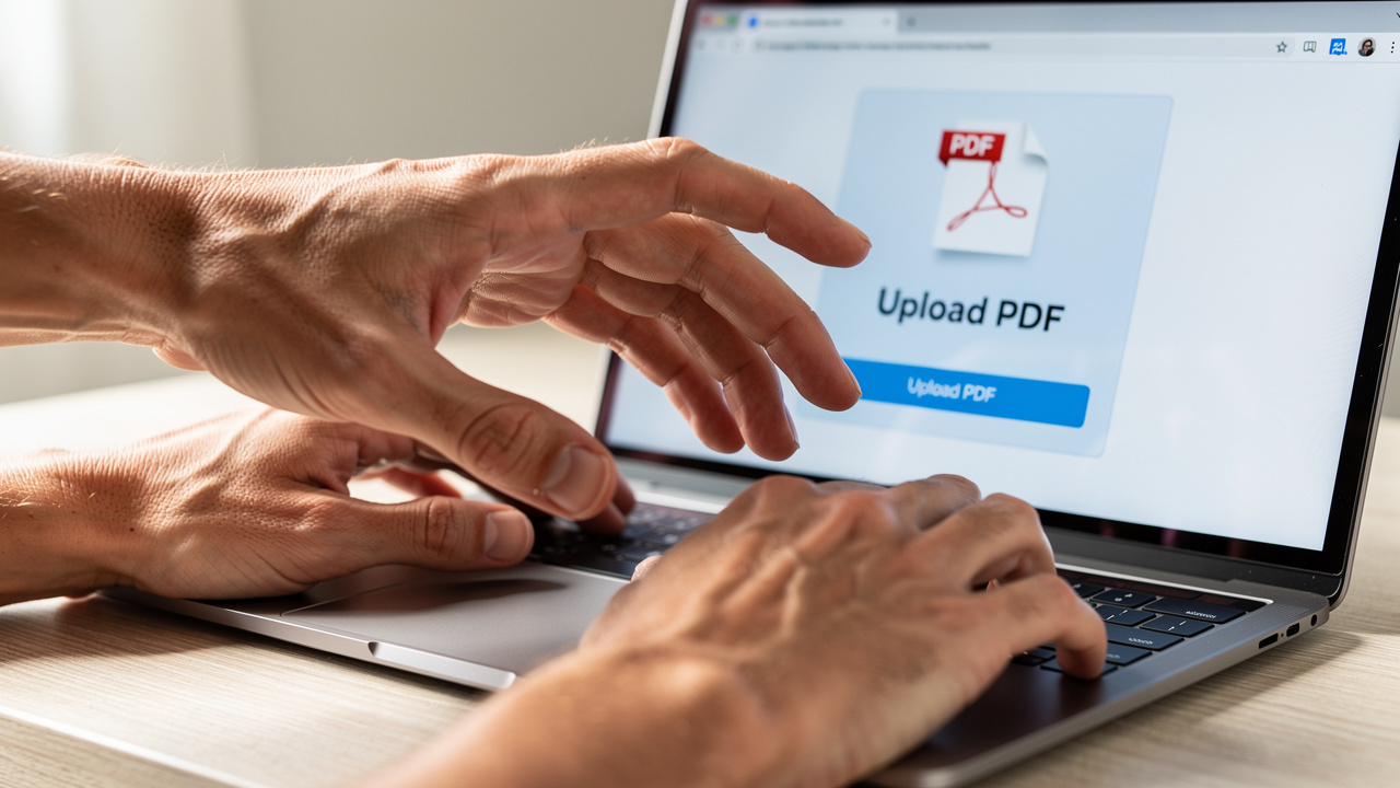 Person uploading a PDF file in a browser converter tool