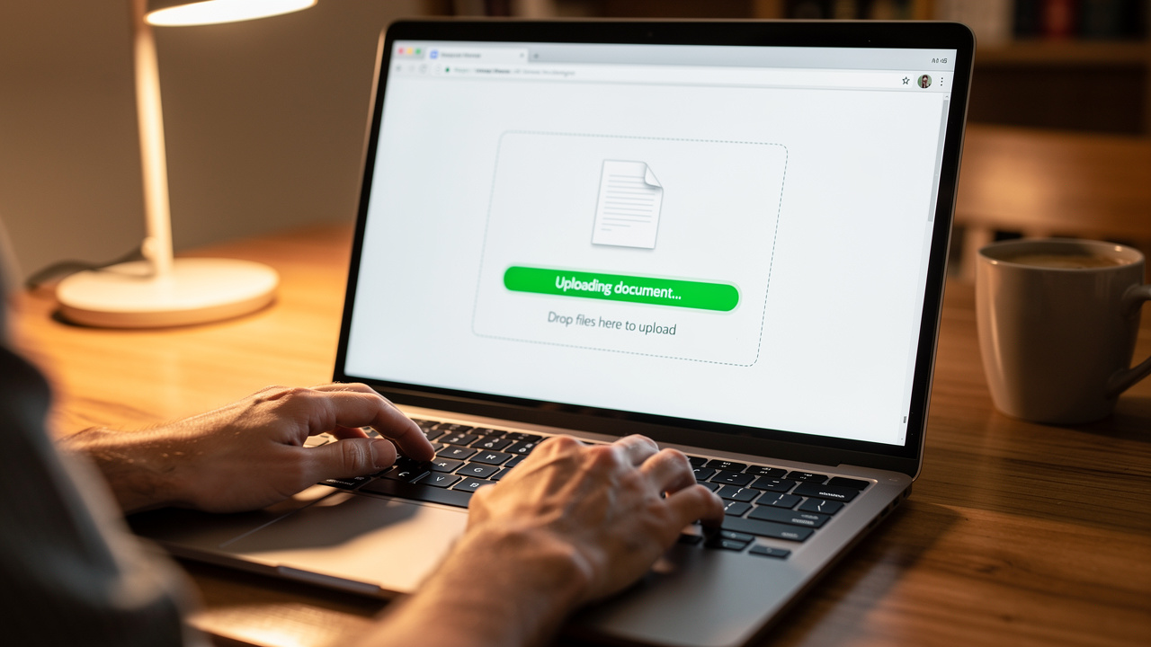 Hands uploading a locked PDF file in a browser tool