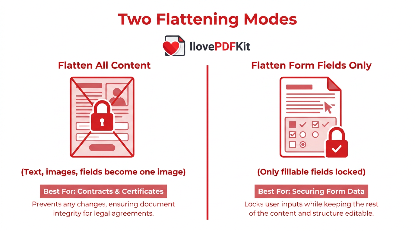 Infographic comparing two PDF flattening modes