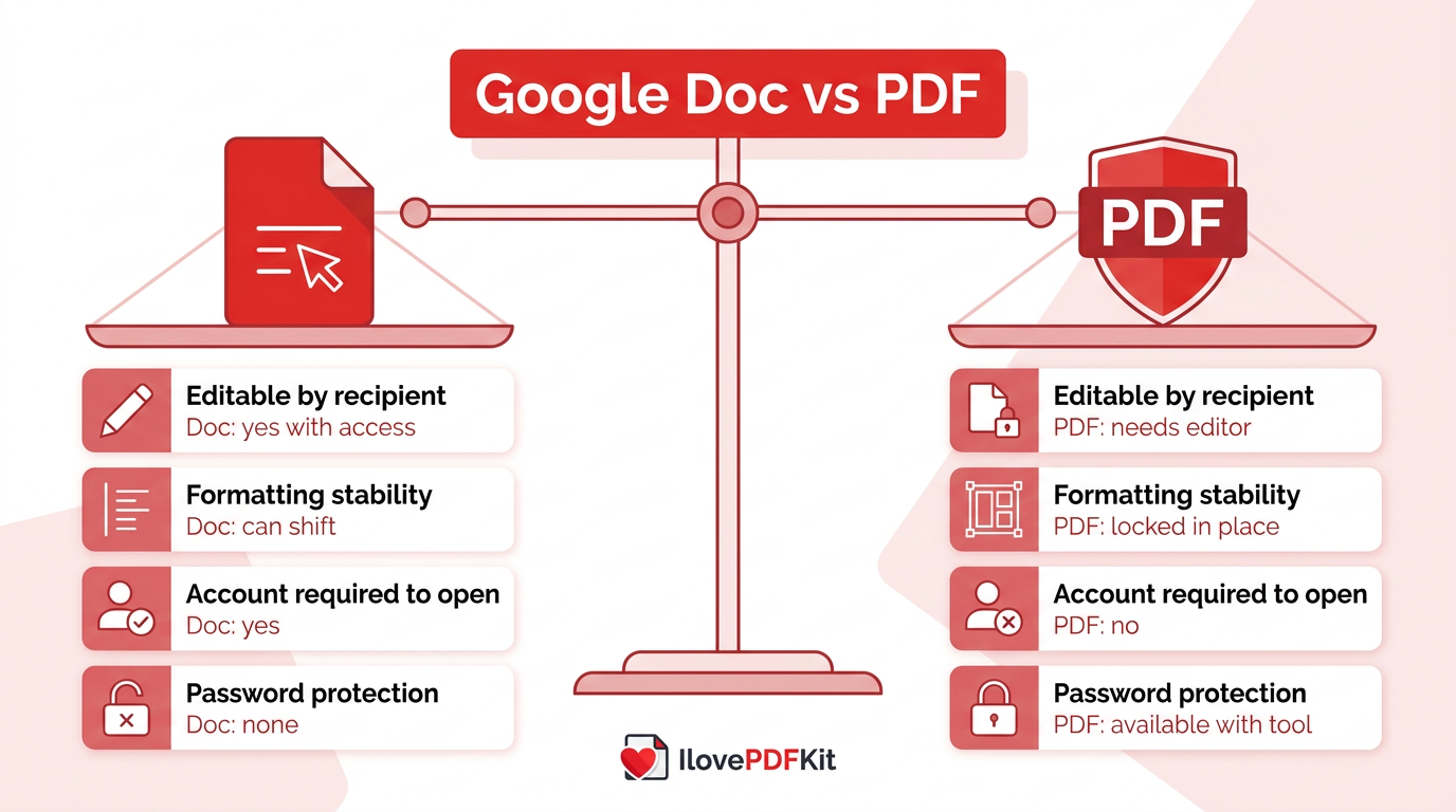 Comparison chart of Google Doc versus PDF benefits