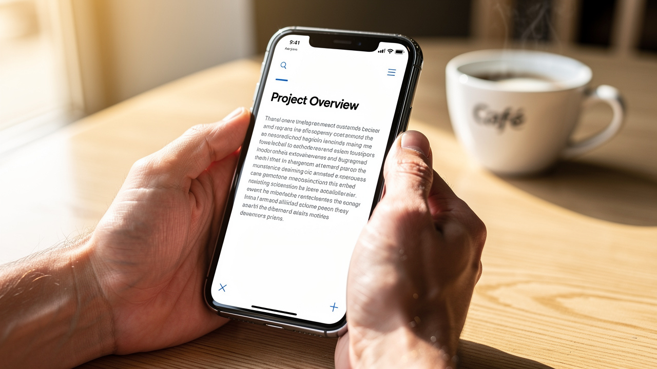 Person viewing a document image on a smartphone