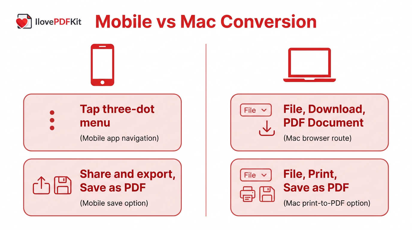 Comparison of PDF conversion on mobile and Mac
