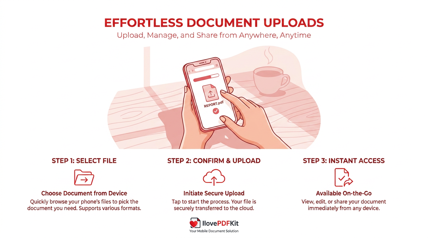 Person uploading a PDF file on a mobile browser