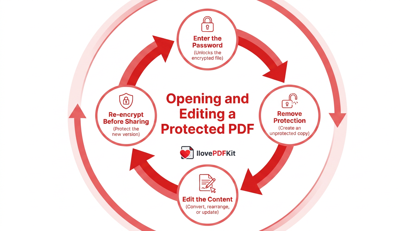 Cycle of unlocking and re-encrypting a protected PDF