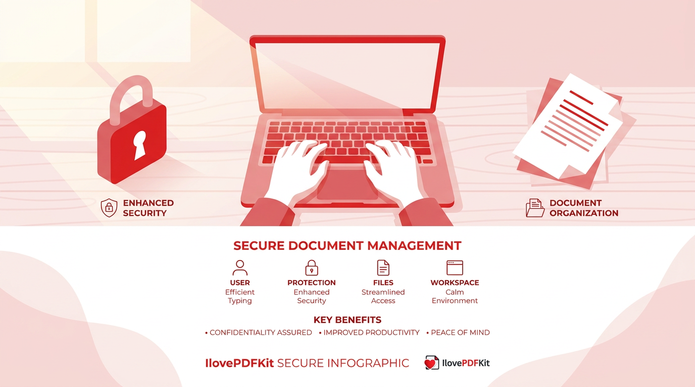 Person securing a document on a laptop at a desk