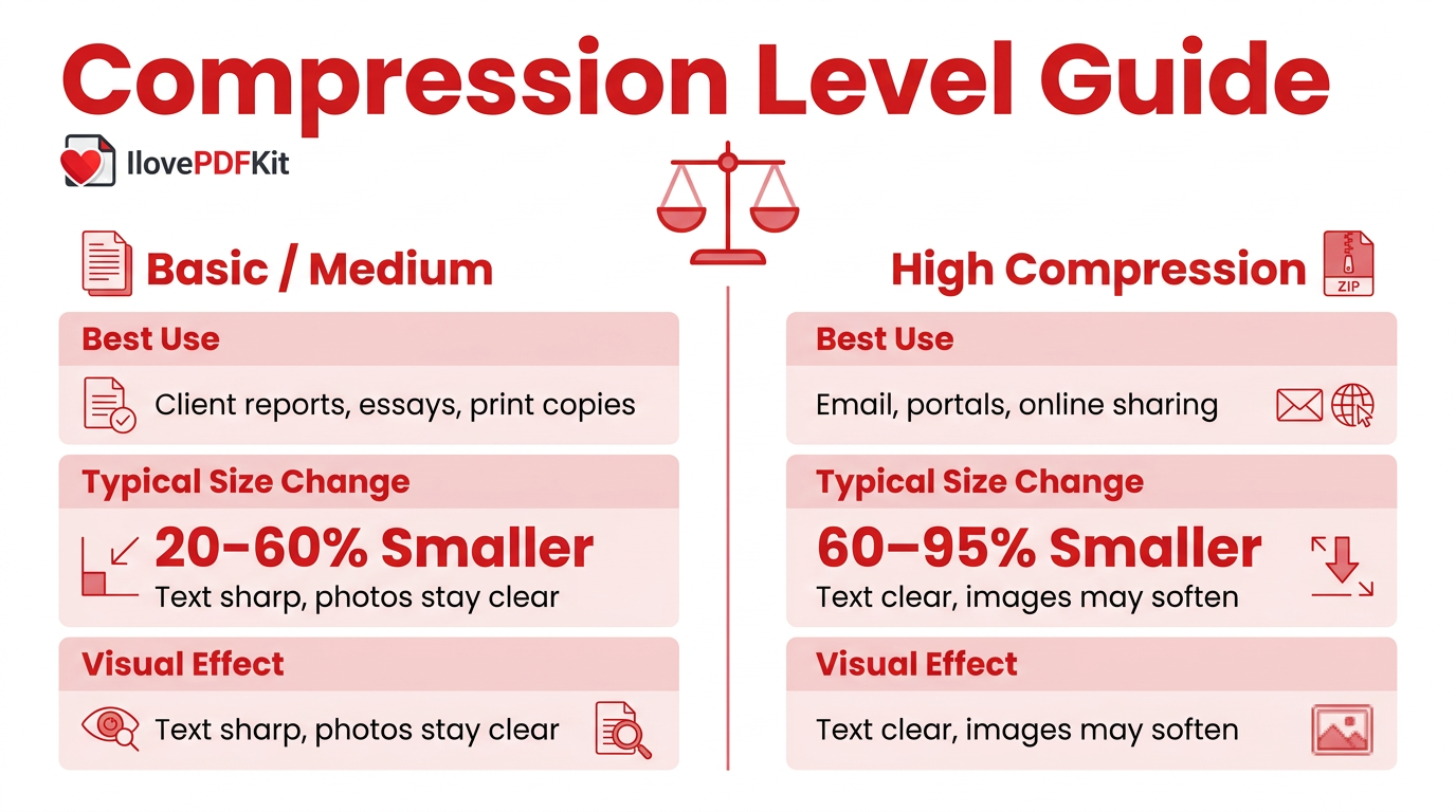 Comparison of basic and high PDF compression settings