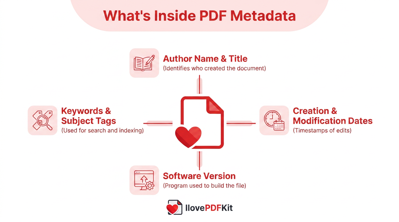 Infographic showing common types of PDF metadata fields