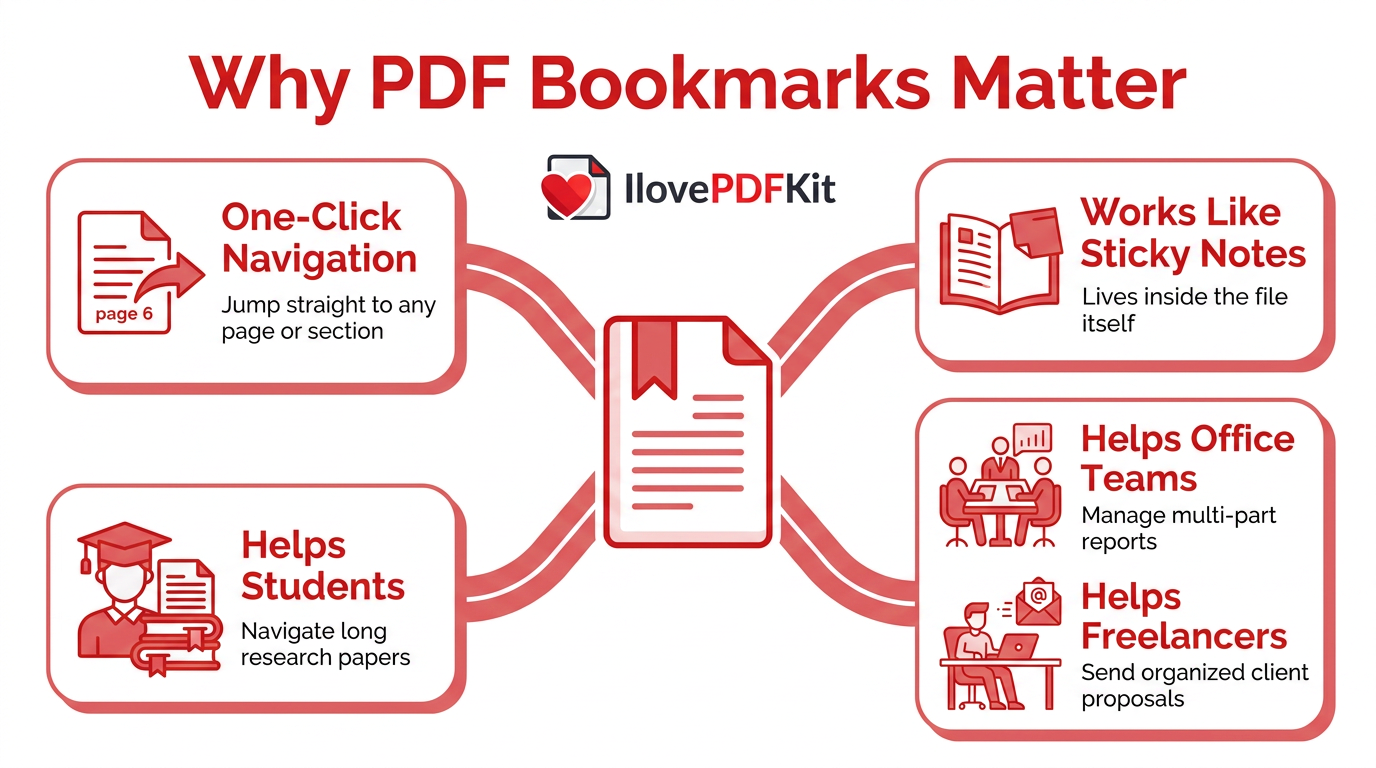 Infographic explaining what PDF bookmarks are and their benefits