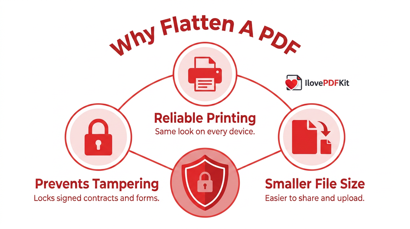 Infographic showing reasons to flatten a PDF file